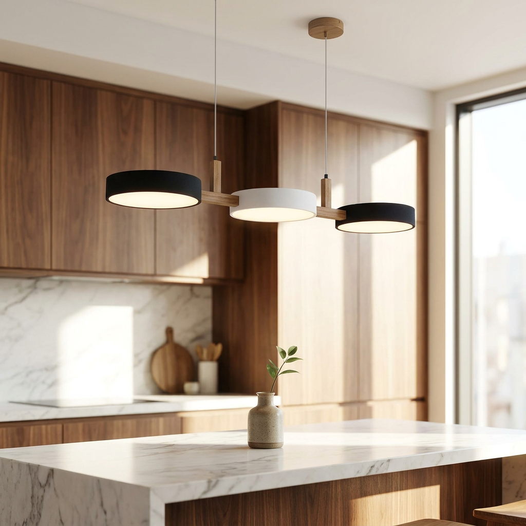 Aurora Cylinder Linear Pendant Light - bright sunlit kitchen island
