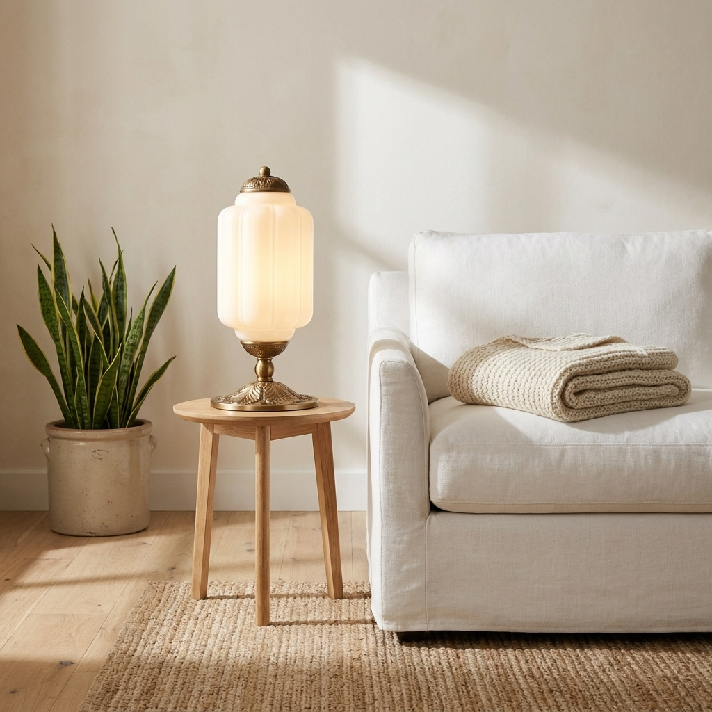 Halo Cream Glass Table Lamp | lifestyle