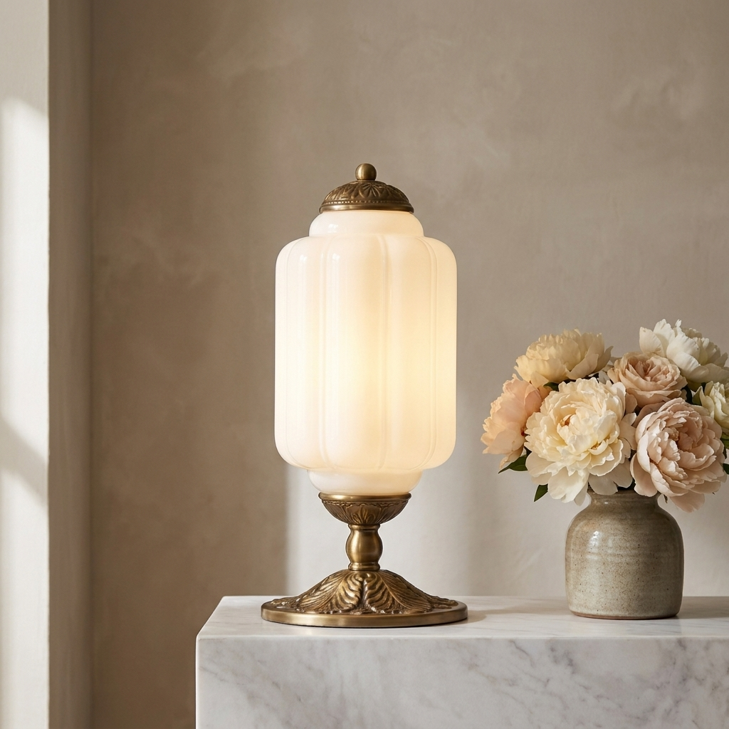 Halo Cream Glass Table Lamp | lifestyle