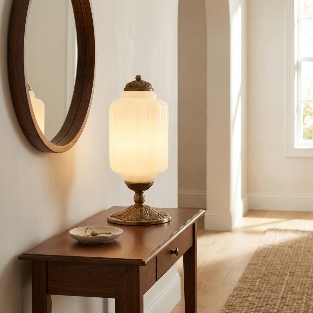Halo Cream Glass Table Lamp | lifestyle