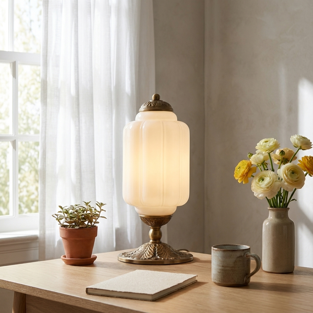 Halo Cream Glass Table Lamp | lifestyle