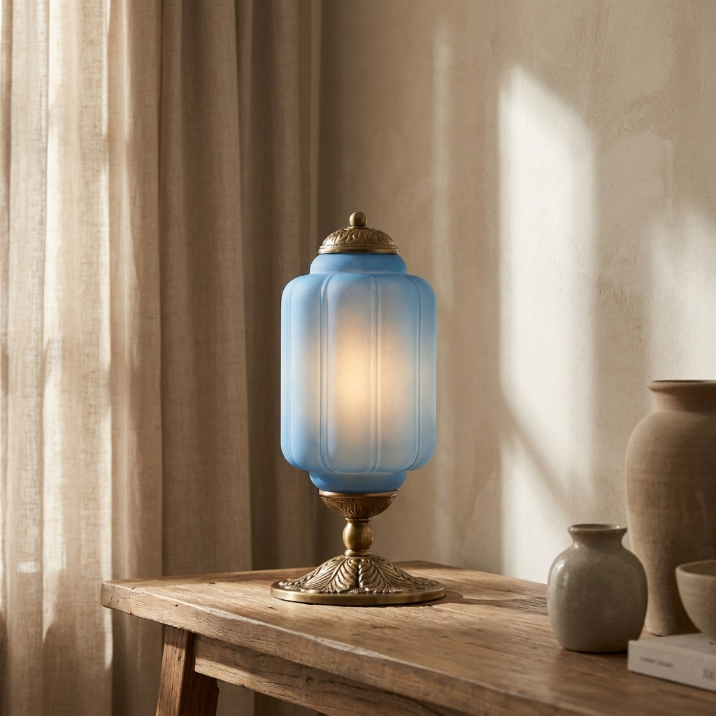 Blue | Halo Cream Glass Table Lamp