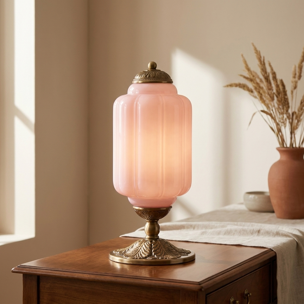 Pink | Halo Cream Glass Table Lamp