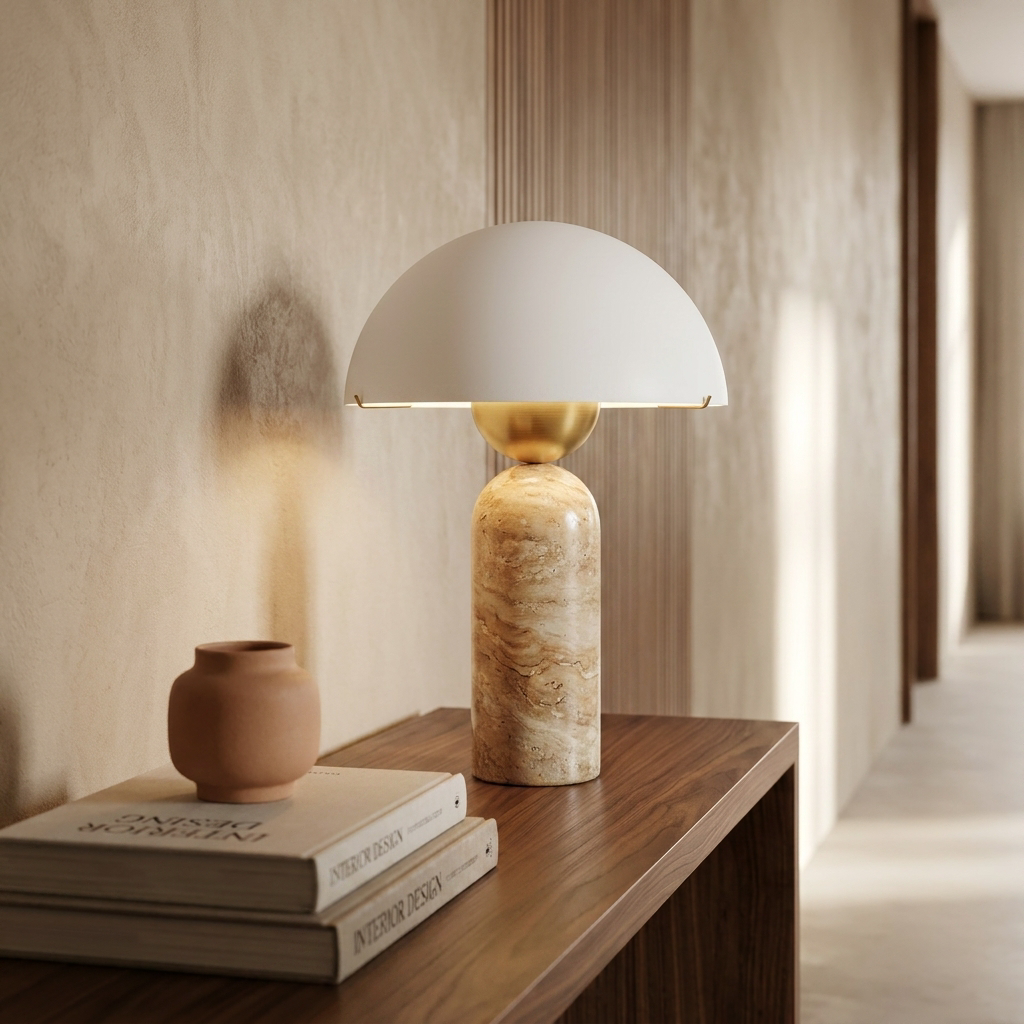 Beige Travertine | Halo Stone Globe Table Lamp